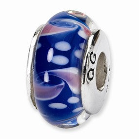 Sterling Silver Blue/Red Hand-blown Glass Bead Charm hide-image
