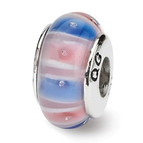 Sterling Silver Blue/Pink Hand-blown Glass Bead Charm hide-image