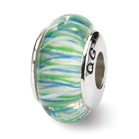 Sterling Silver Blue/Green Hand-blown Glass Bead Charm hide-image