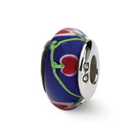 Sterling Silver Blue/Pink Hand-blown Glass Bead Charm hide-image