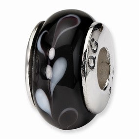 Sterling Silver Black Hand-blown Glass Bead Charm hide-image