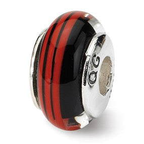 Sterling Silver Black/Red Hand-blown Glass Bead Charm hide-image