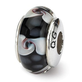Sterling Silver Black/White Hand-blown Glass Bead Charm hide-image