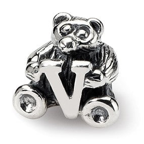 Sterling Silver Kids Letter V Bead Charm hide-image