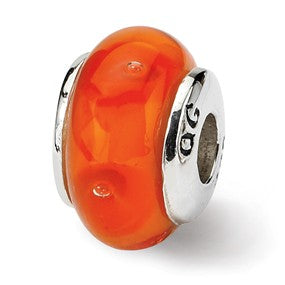 Sterling Silver Kids Orange Hand-blown Glass Bead Charm hide-image