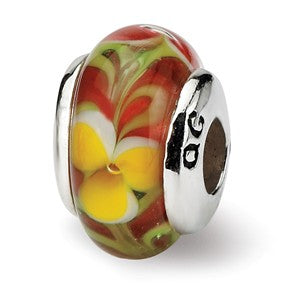 Sterling Silver Kids Red Hand-blown Glass Bead Charm hide-image