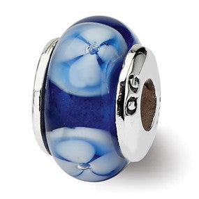 Sterling Silver Kids Blue Hand-blown Glass Bead Charm hide-image