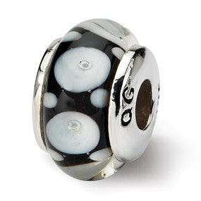 Sterling Silver Kids Black Hand-blown Glass Bead Charm hide-image
