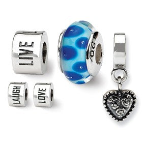 Sterling Silver Live, Love, Laugh Boxed Bead Set Charm hide-image