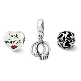 Sterling Silver Just Married Boxed Bead Set Charm hide-image