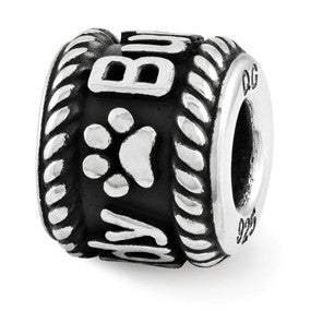 Sterling Silver Rope Edge w/Paw Print Personalized Bead Charm hide-image