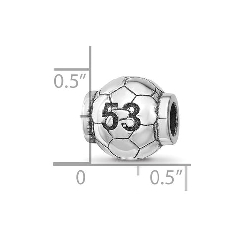 High Polished Personalized Soccer Ball Charm Bead in Sterling Silver