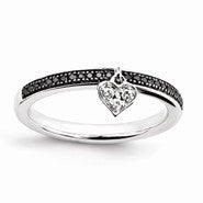 Sterling Silver Heart Black & White Diamond Ring