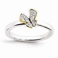 Sterling Silver Gold-plate Butterfly Diamond Ring
