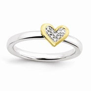 Sterling Silver Heart With Diamond & Vermeil Ring