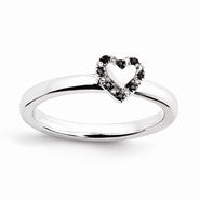 Sterling Silver Heart with Black & White Diamond Ring
