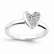 Sterling Silver Heart with Diamonds Ring
