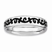 Sterling Silver Polished Enameled Scroll Ring