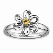 Sterling Silver Polished Citrine Flower Ring