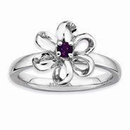Sterling Silver Polished Amethyst Flower Ring