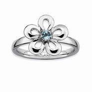 Sterling Silver Polished Blue Topaz Flower Ring