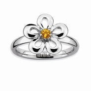 Sterling Silver Polished Citrine Flower Ring