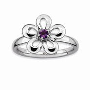 Sterling Silver Polished Amethyst Flower Ring