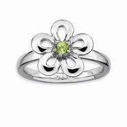 Sterling Silver Polished Peridot Flower Ring
