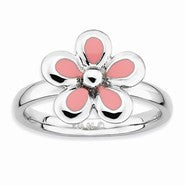 Sterling Silver Polished Pink Enameled Flower Ring