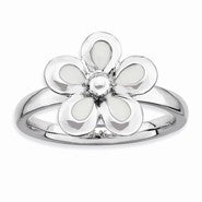 Sterling Silver Polished White Enameled Flower Ring