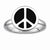 Sterling Silver Polished Black Enameled Peace Sign Ring
