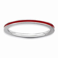 Sterling Silver Red Enameled 1.5mm Ring