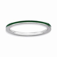 Sterling Silver Green Enameled 1.5mm Ring