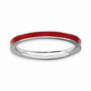 Sterling Silver Red Enameled 2.25mm Ring