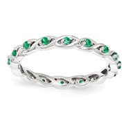 Sterling Silver Created Emerald Ring