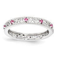 Sterling Silver Created Pink Sapphire Ring