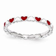 Sterling Silver Red & White Enamel Heart Ring