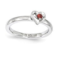 Sterling Silver Garnet Heart Ring
