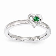 Sterling Silver Created Emerald Heart Ring