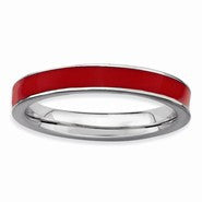 Sterling Silver Red Enameled 3.25mm Ring