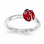 Sterling Silver Red & Black Enamel Ring