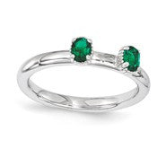 Sterling Silver Created Emerald Two Stone Ring