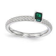 Sterling Silver Created Emerald Single Stone Ring