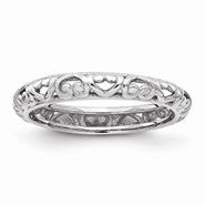 Sterling Silver Rhodium Carved Ring