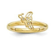 Sterling Silver Gold-plated Butterfly with Diamond Ring
