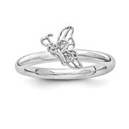 Sterling Silver Rhodium Butterfly With Diamond Ring