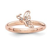 Sterling Silver Pink-plated Butterfly with Diamond Ring