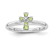 Sterling Silver Rhodium Peridot Cross Ring