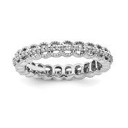 Sterling Silver Rhodium Carved With Diamond Ring