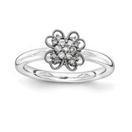Sterling Silver Diamond Flower Ring
